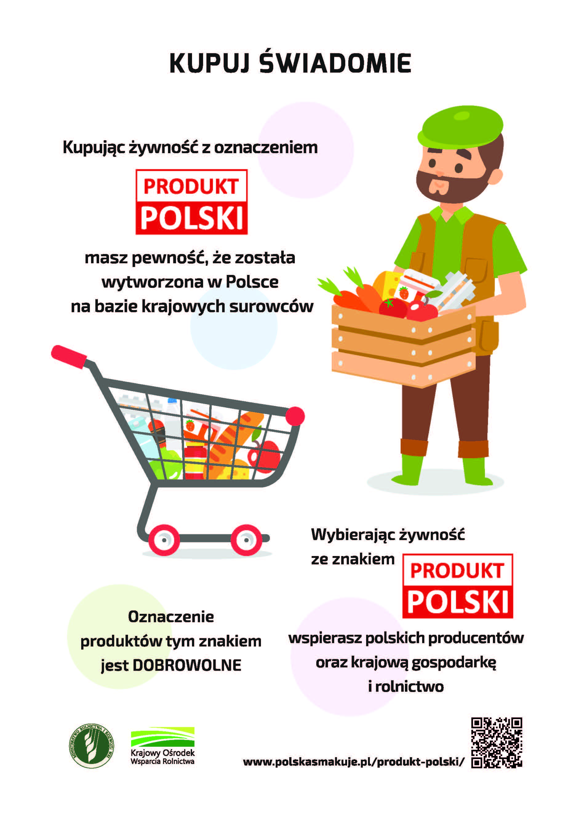 Plakat zachęcający do zakupu polskich produktów. Kupuj świadomie.