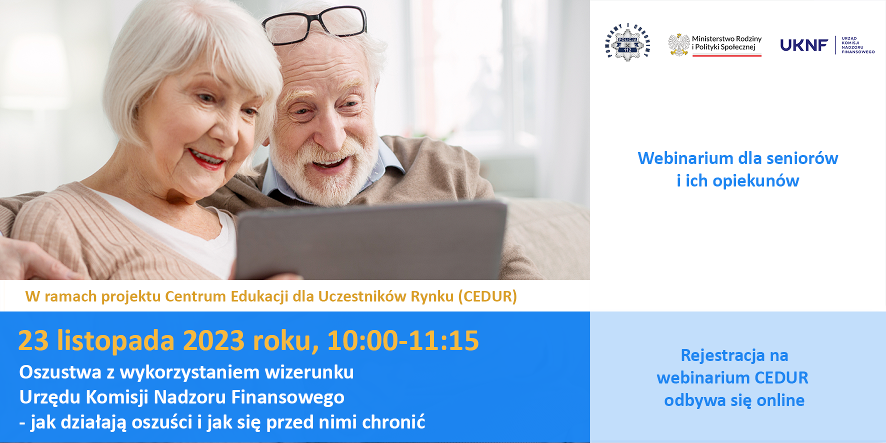 Urząd KNF - zaproszenie na webinarium CEDUR dla seniorów i ich opiekunów
