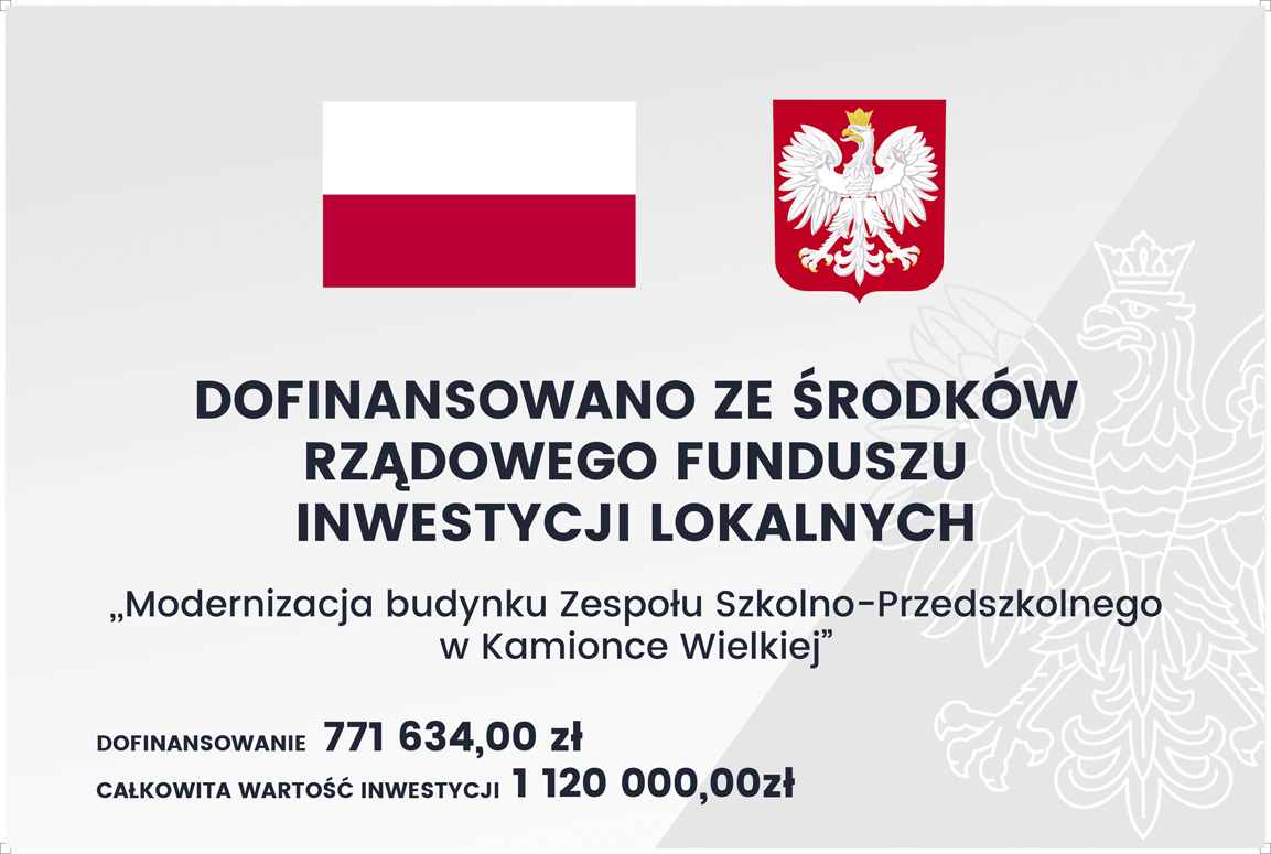 Tablica informacyjna - budynek Zespołu Szkolno-Przedszkolnego w Kamionce Wielkiej