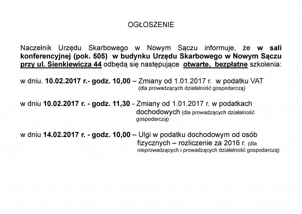 Szkolenia w Urzędzie Skarbowym