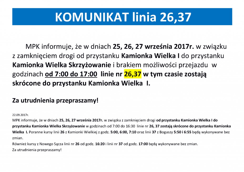 Zmiana linii 26 i 37