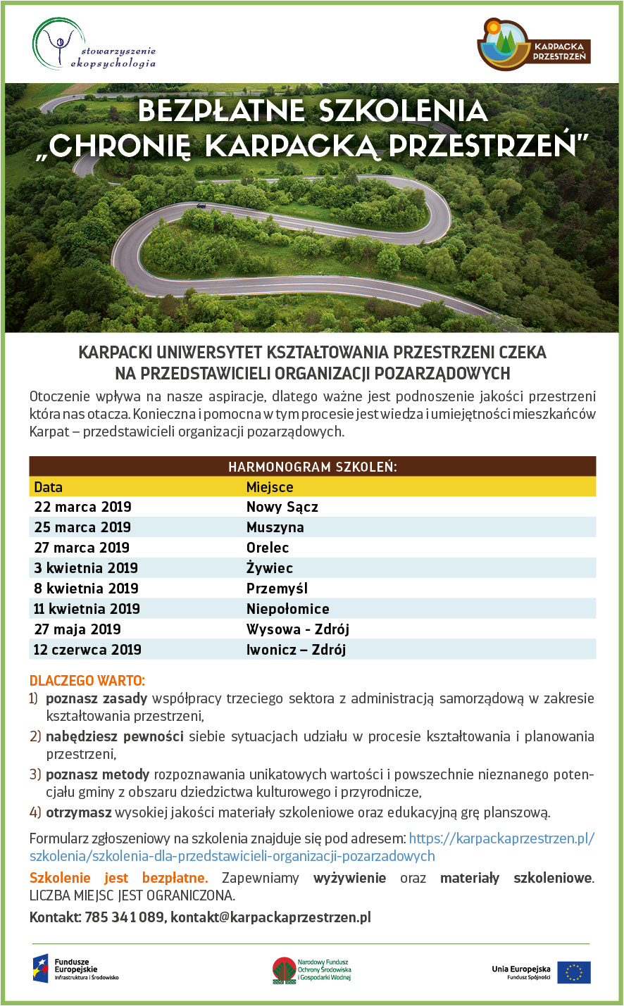 ZAPROSZENIE NA BEZPŁATNE SZKOLENIA CHRONIĘ KARPACKĄ PRZESTRZEŃ