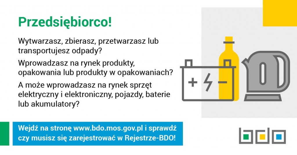 Uwaga przedsiębiorcy - obowiązek wpisu do Rejestru BDO do końca 2019 roku