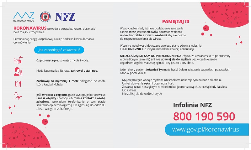 KORONAWIRUS - INFORMACJA NFZ