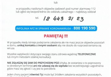 INFORMACJE DOTYCZĄCE KORONAWIRUSA