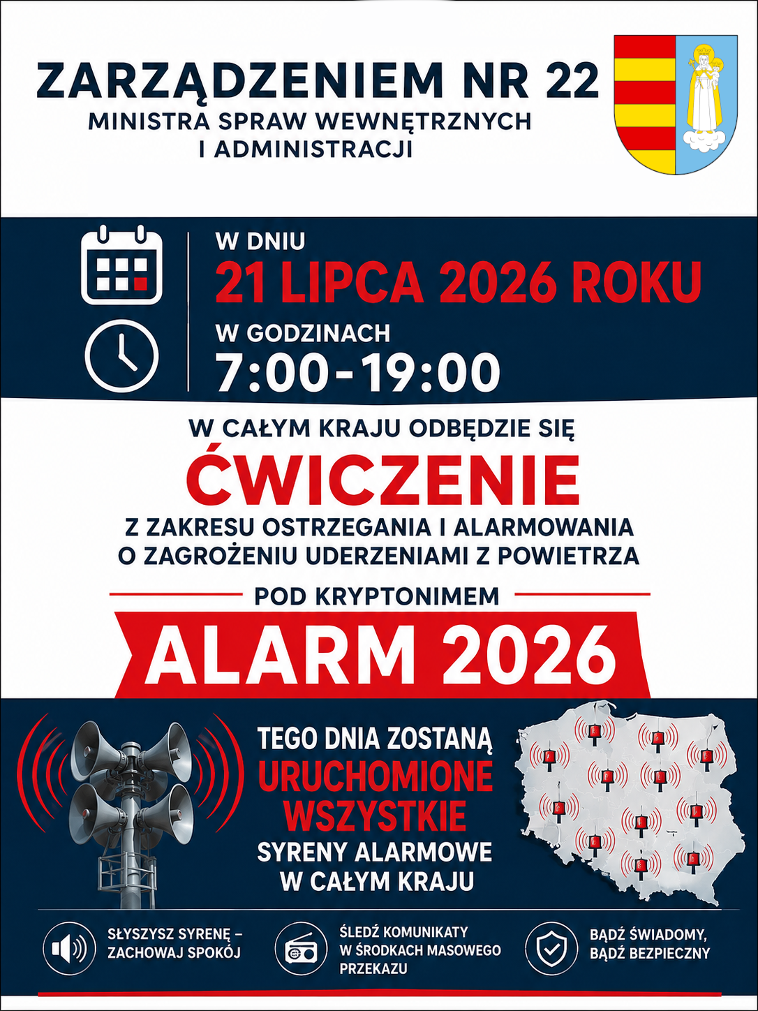 Ćwiczenie z zakresu ostrzegania i alarmowania ludności „ALARM 2026”.