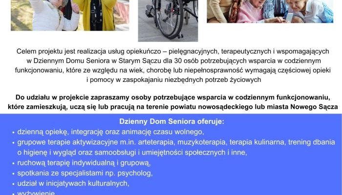 REKRUTACJA DO PROJEKTU PN. „DZIENNY DOM SENIORA” – NABÓR 7